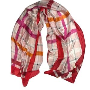 Pretty Persuasions Preppy Eclectic Women Scarf Red Pink Abstract Plaid Polyester